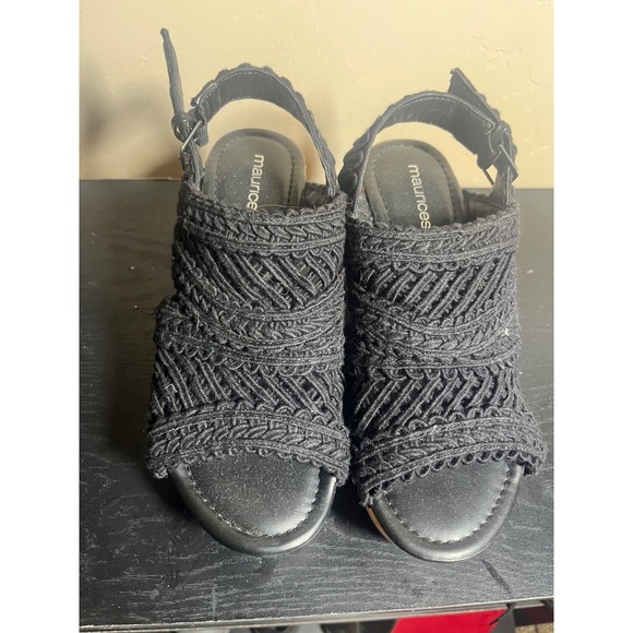 Maurices Shoes - Maurices Black Woven Wedge Sandals Open Toe Ankle Strap Cork Heel only wore once